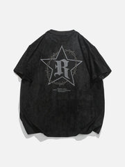 Suede Star Letter Print Tee