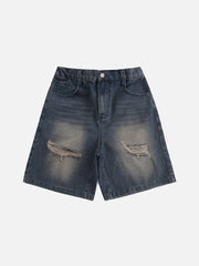 We Love Street Distressed Washed Denim Shorts