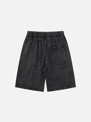 Butterfly Print Washed Denim Shorts