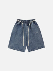 We Love Street Letter Embroidered Denim Shorts