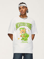 Cartoon Dinosaur Bear Print Tee