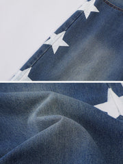Washed Star Print Denim Shorts