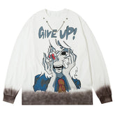 Dark Gradient Anime Give Up Boy Print Sweatshirt
