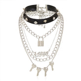 Punk PU Lock Shape Key Multiple Necklace