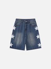 Washed Star Print Denim Shorts