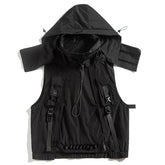Dark Combat Multi Pockets Hooded Vest Jacket