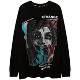 Tearing and Stitching Face Print Sweatshirt