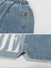 Letter Print Panel Denim Shorts