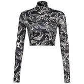Dragon Print Turtleneck Long Sleeve Tee