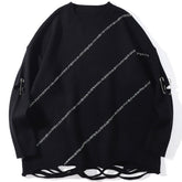 Dark Pin Striped Embroidery Knitted Sweater