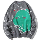 Little Dinosaur Cartoon Print Knit Sweater