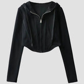 Irregular Slim Zip Up Cropped Hoodie