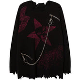 Irregular Ripped Skeleton Zipper Chain Knit Sweater