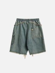 Washed Fringe Denim Shorts