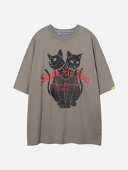 Abstract Two-Headed Cat Print Tee