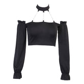 One-Shoulder Chain Halterneck Long Sleeve Tee