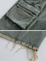 Washed Fringe Denim Shorts