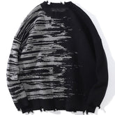 Dark Patchwork Ripped Hole Knitted Sweater