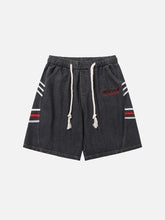Washed Stripes Patchwork Denim Shorts