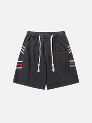 Washed Stripes Patchwork Denim Shorts