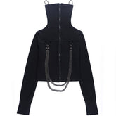 Techwear Chain Turtleneck Zip Up Long Sleeve Tee