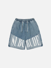 Letter Print Panel Denim Shorts