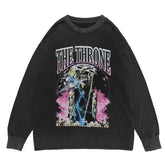 Dark Skull Lightning Print Ripped Hole Sweatshirt