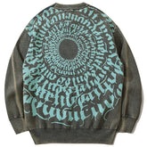 Dark Letter Circle Print Washed Sweatshirt