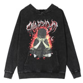 Flame Melancholy Boy Print Washed Hoodie