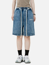 Letter Embroidered Denim Shorts