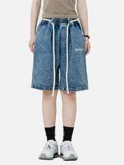 Letter Embroidered Denim Shorts