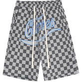 Checkerboard Embroidery Letters Shorts