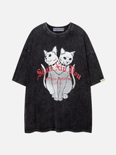 Abstract Two-Headed Cat Print Tee