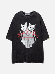 Abstract Two-Headed Cat Print Tee
