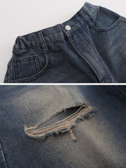 Distressed Washed Denim Shorts