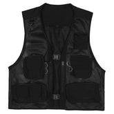 Function Grid Patchwork Multi Pockets Cardigan Jacket Vest