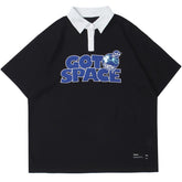 Embroidered Letters Planet Polo Collar Tee