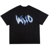 Dark Blue Fire Flame Print Tee