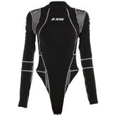 Mesh Patchwork Half Turtleneck Long Sleeve Bodysuit