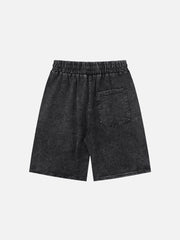 Astronaut Print Washed Denim Shorts