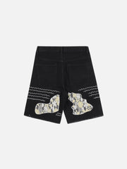 Flocking Star Denim Shorts