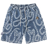 Chain Full Print Denim Shorts