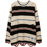 Ripped Hole Stripe Knit Sweater