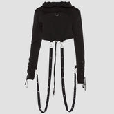 Dark Buttonhole Straps Cropped Hoodie