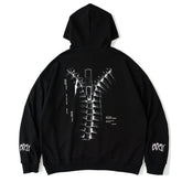Bone Zipper Print Hoodie