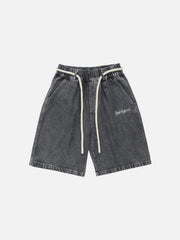 Letter Embroidered Denim Shorts