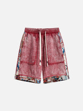 Tribe Culture Pattern Denim Washed Shorts