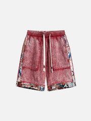 Tribe Culture Pattern Denim Washed Shorts