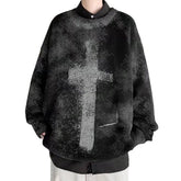 Dark Tie Dye Cross Knitted Sweater
