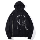 Side Zipper Embroidered Alphabet Tassels Oversized Hoodie